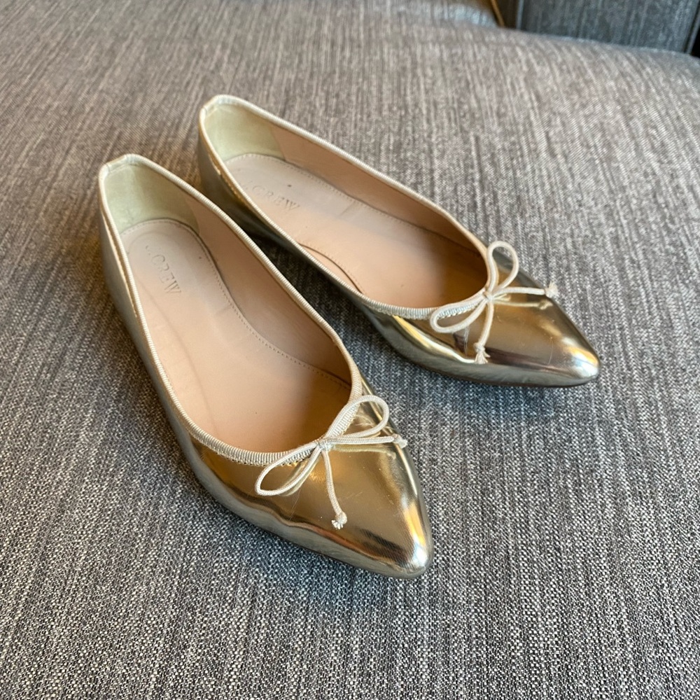 J. Crew Pointed-Toe Silver Metallic Ballet Flats